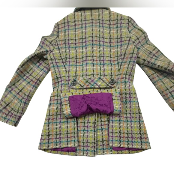 Coach Tattersall Wool Plaid Peacoat XS Purple Lining Button Front - Picture 6 of 15